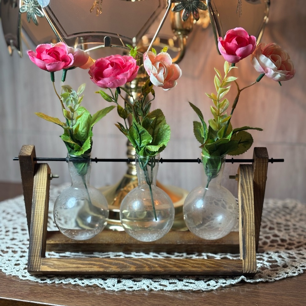 Rustic Wooden 3 Vase Holder